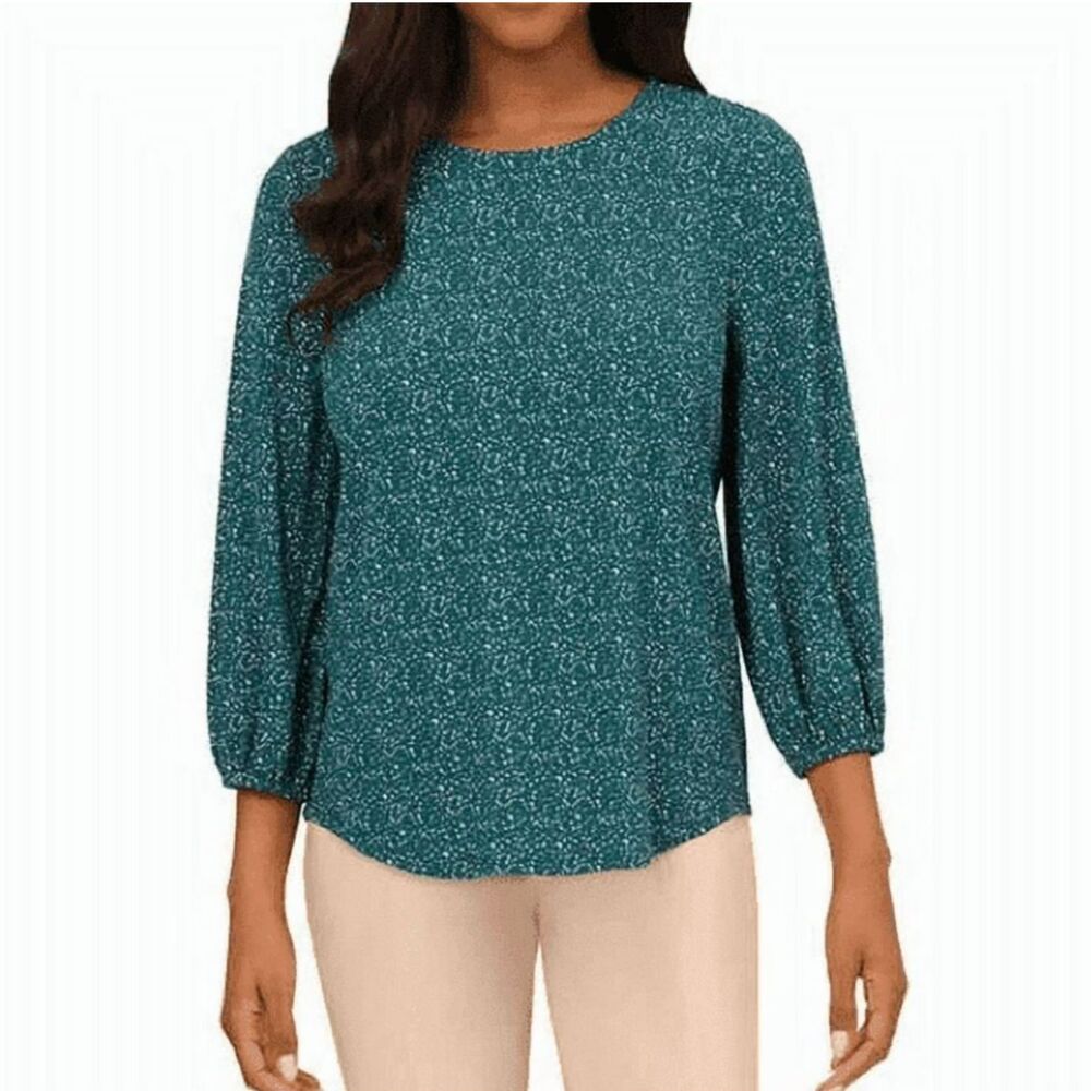 Adrianna Papell | 3/4 Sleeve Keyhole Blouse Green Print Size Small